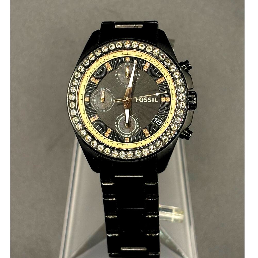 Fossil Decker ES3596 Women’s Black Crystal Chronograph Watch 37mm